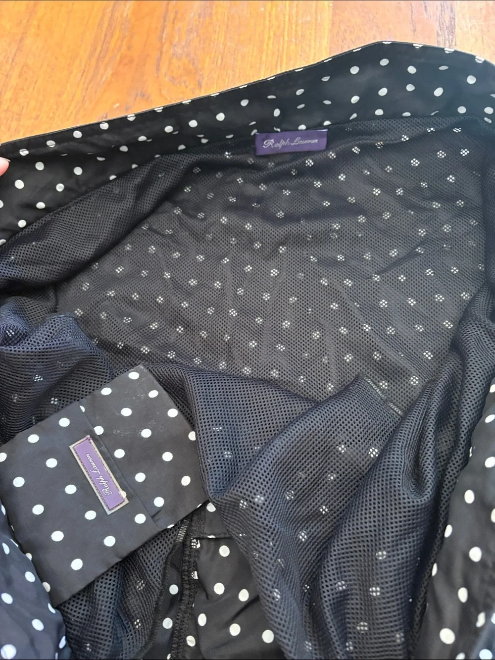 Ralph Lauren purple label (fake?) white polka dot Black Swim Board Shorts Sz L